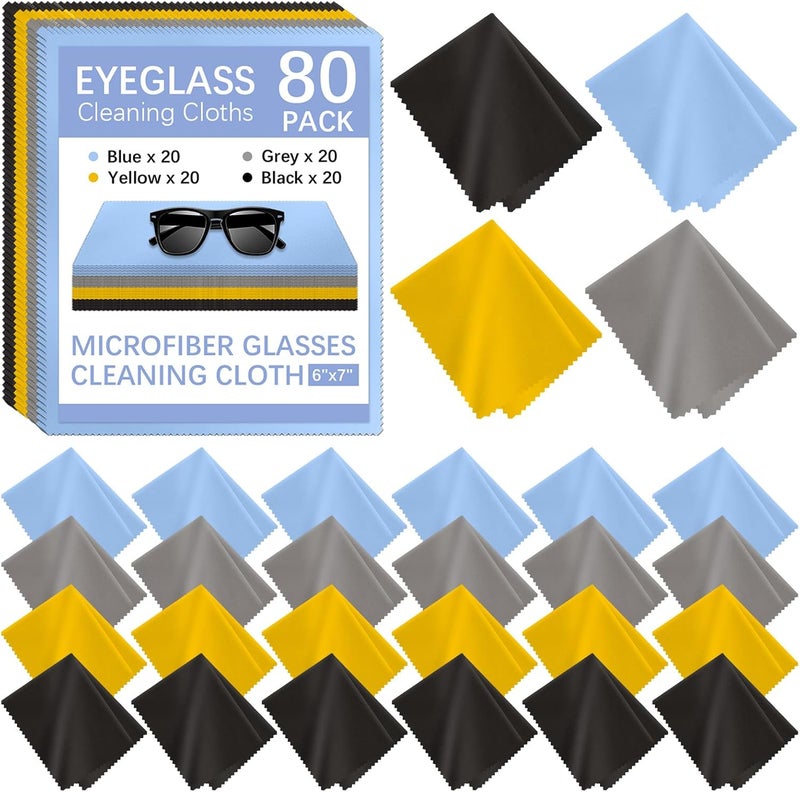 lipetol 80 Pack Microfiber Cleaning Cloth for Glasses, Multi-Color Eye Glasses Cleaning Cloth Bulk 6"x7" Microfiber Cleaner Lens Cloths for Eyeglasses, Camera Lenses, TV Screens, Cell Phones and Laptops - Image 1
